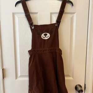 Hot Topic Kids Brown Overalls with Bear Design